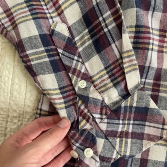 Baird McNutt Plaid Linen Long Sleeve Button Down Men’s Shirt Size medium - Picture 7 of 8
